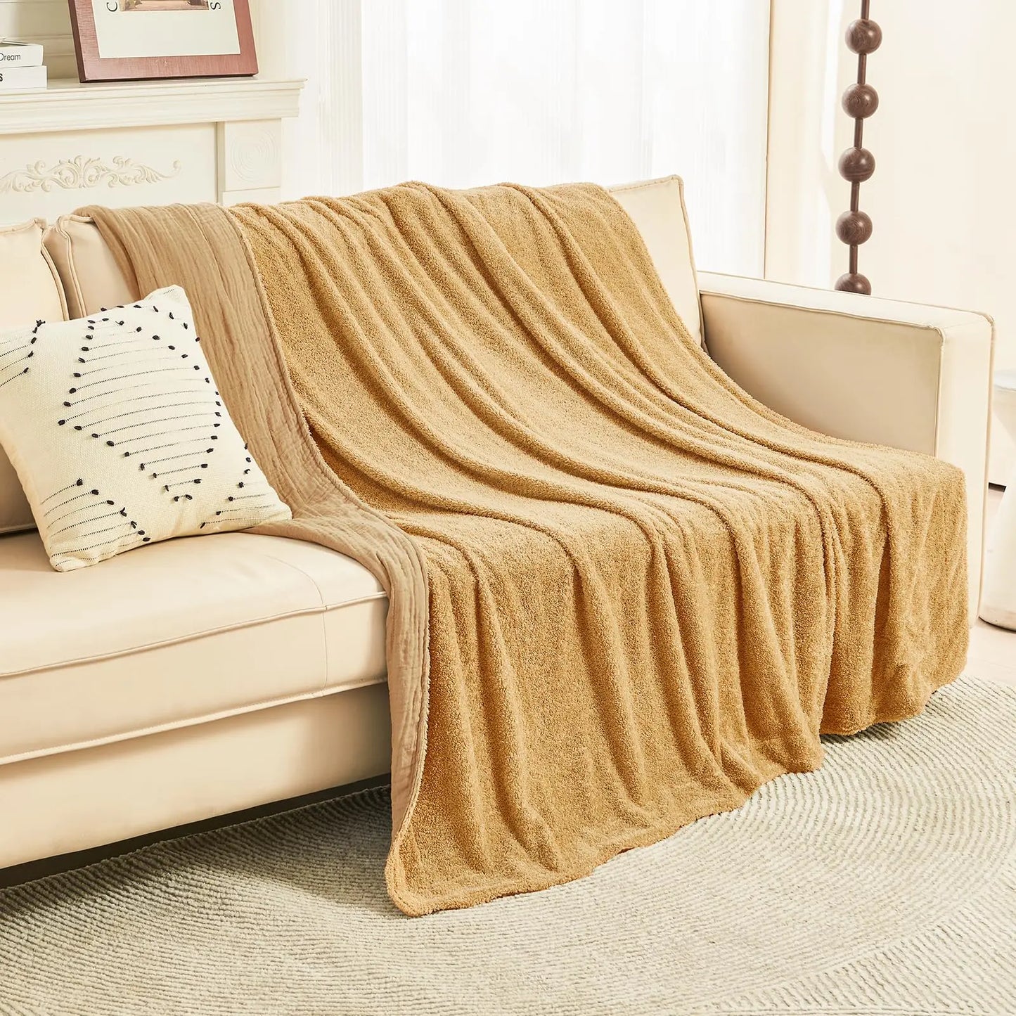 EMME Cotton Throw Blanket 100% Muslin Soft Blanket for Couch 4-Layer Breathable Gauze All Season Soft and Lightweight Pre-Washed Cotton Blanket(White, 140 x 190cm) Angel Wishes