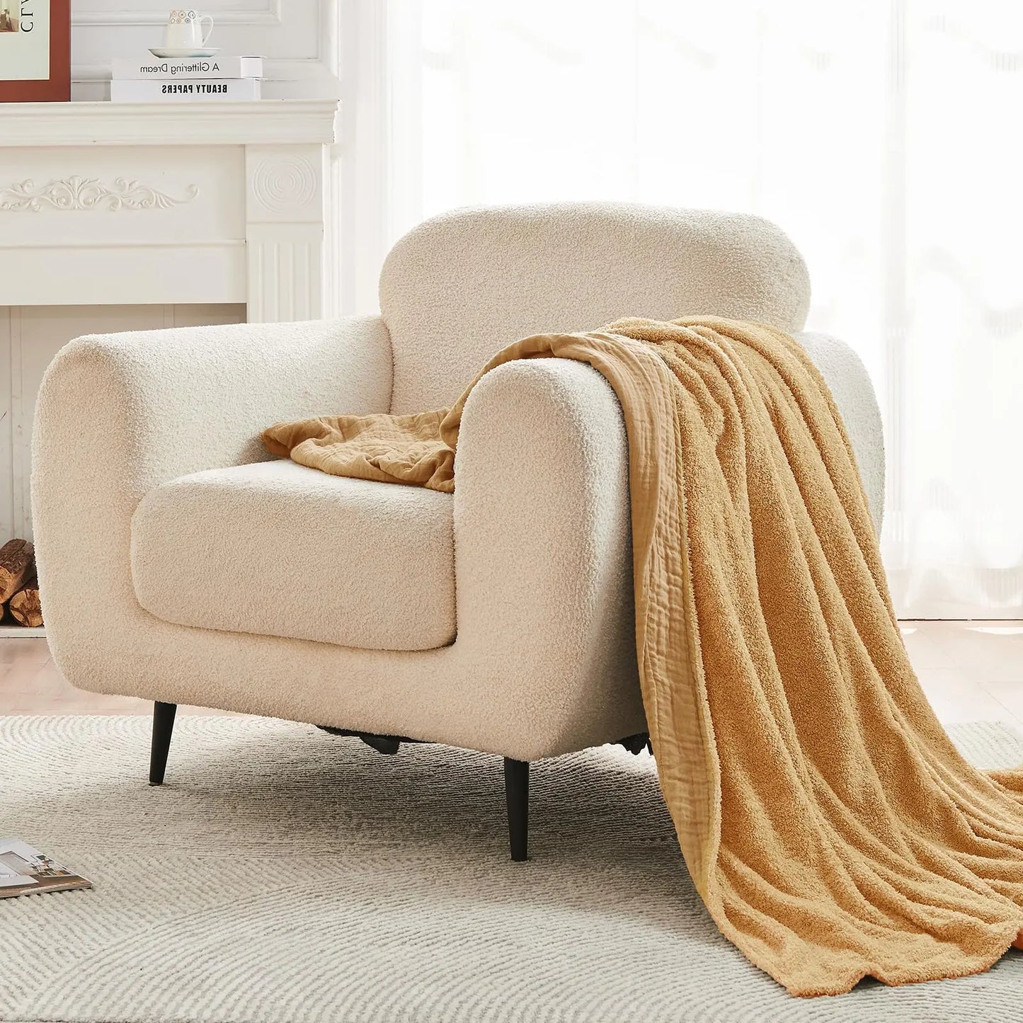 EMME Cotton Throw Blanket 100% Muslin Soft Blanket for Couch 4-Layer Breathable Gauze All Season Soft and Lightweight Pre-Washed Cotton Blanket(White, 140 x 190cm) Angel Wishes