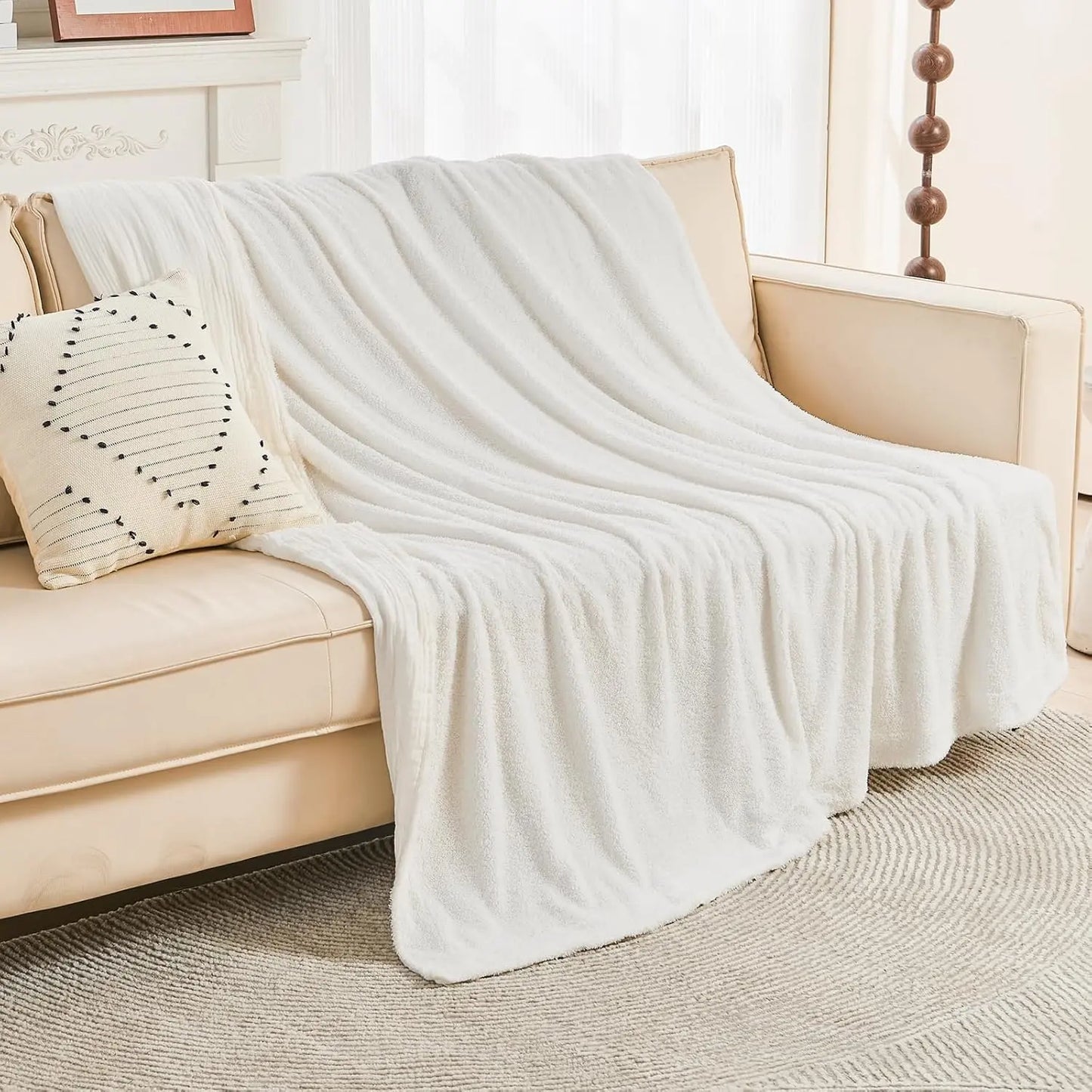 EMME Cotton Throw Blanket 100% Muslin Soft Blanket for Couch 4-Layer Breathable Gauze All Season Soft and Lightweight Pre-Washed Cotton Blanket(White, 140 x 190cm) Angel Wishes