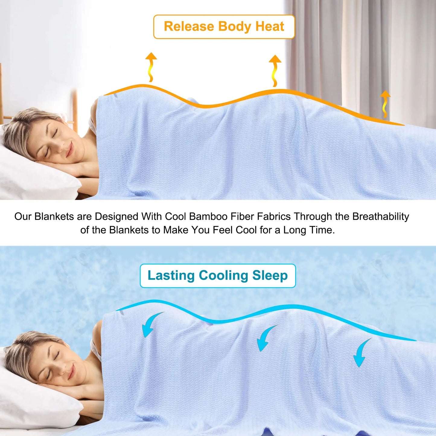 PiccoCasa Cooling Bamboo Blanket All Seasons Breathable for Hot Sleepers, Soft and Lightweight for Bed, Sofa Thin Blanket Summer Keep Cool Light Gray Single 150x200cm Angel Wishes