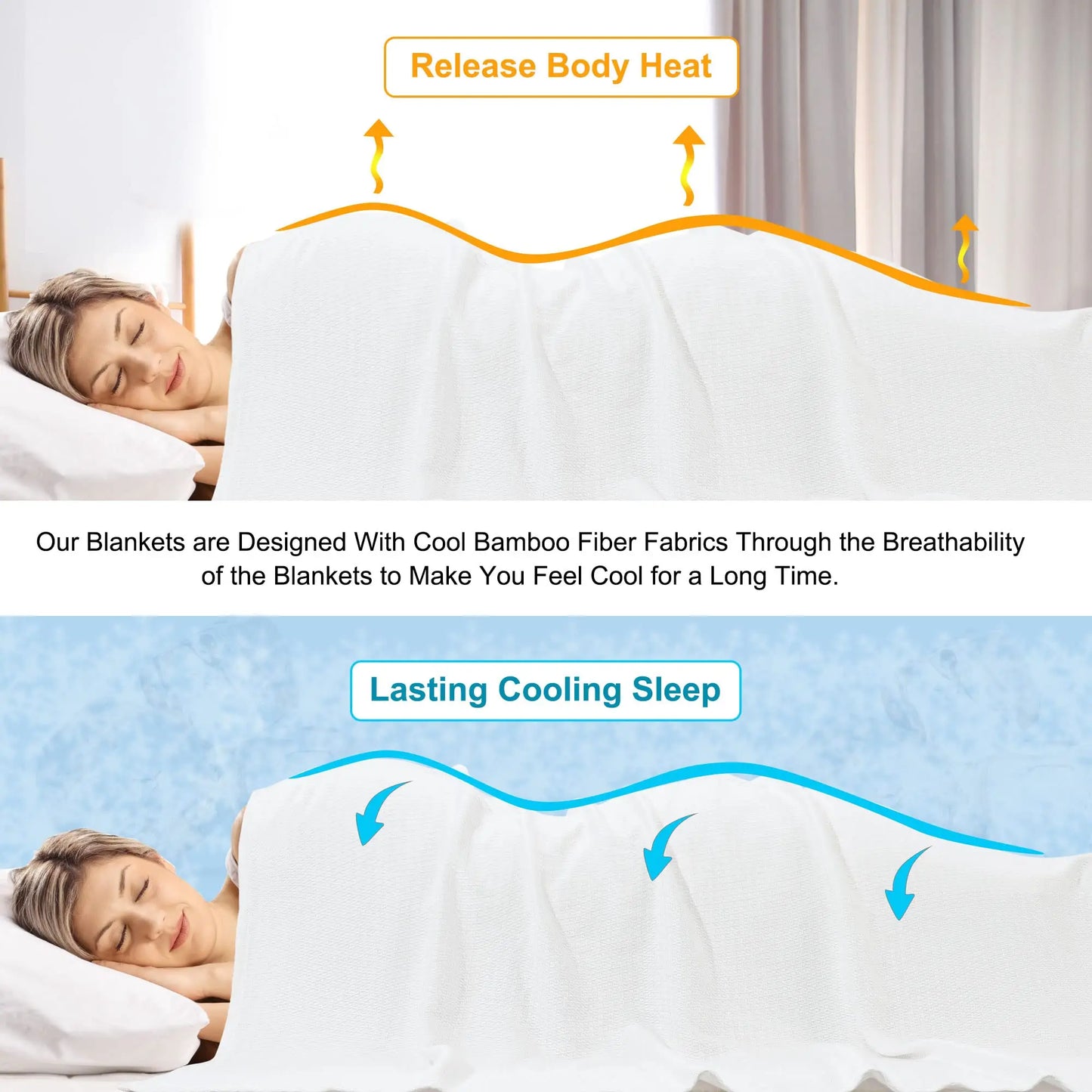 PiccoCasa Cooling Bamboo Blanket All Seasons Breathable for Hot Sleepers, Soft and Lightweight for Bed, Sofa Thin Blanket Summer Keep Cool Light Gray Single 150x200cm Angel Wishes