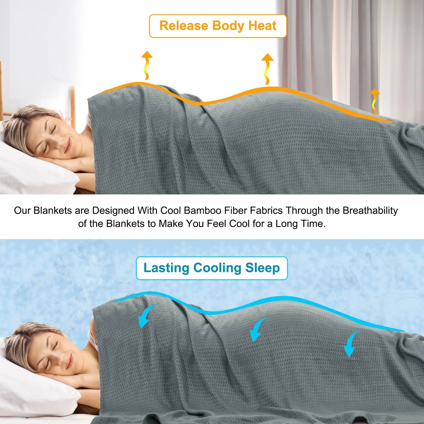 PiccoCasa Cooling Bamboo Blanket All Seasons Breathable for Hot Sleepers, Soft and Lightweight for Bed, Sofa Thin Blanket Summer Keep Cool Light Gray Single 150x200cm Angel Wishes