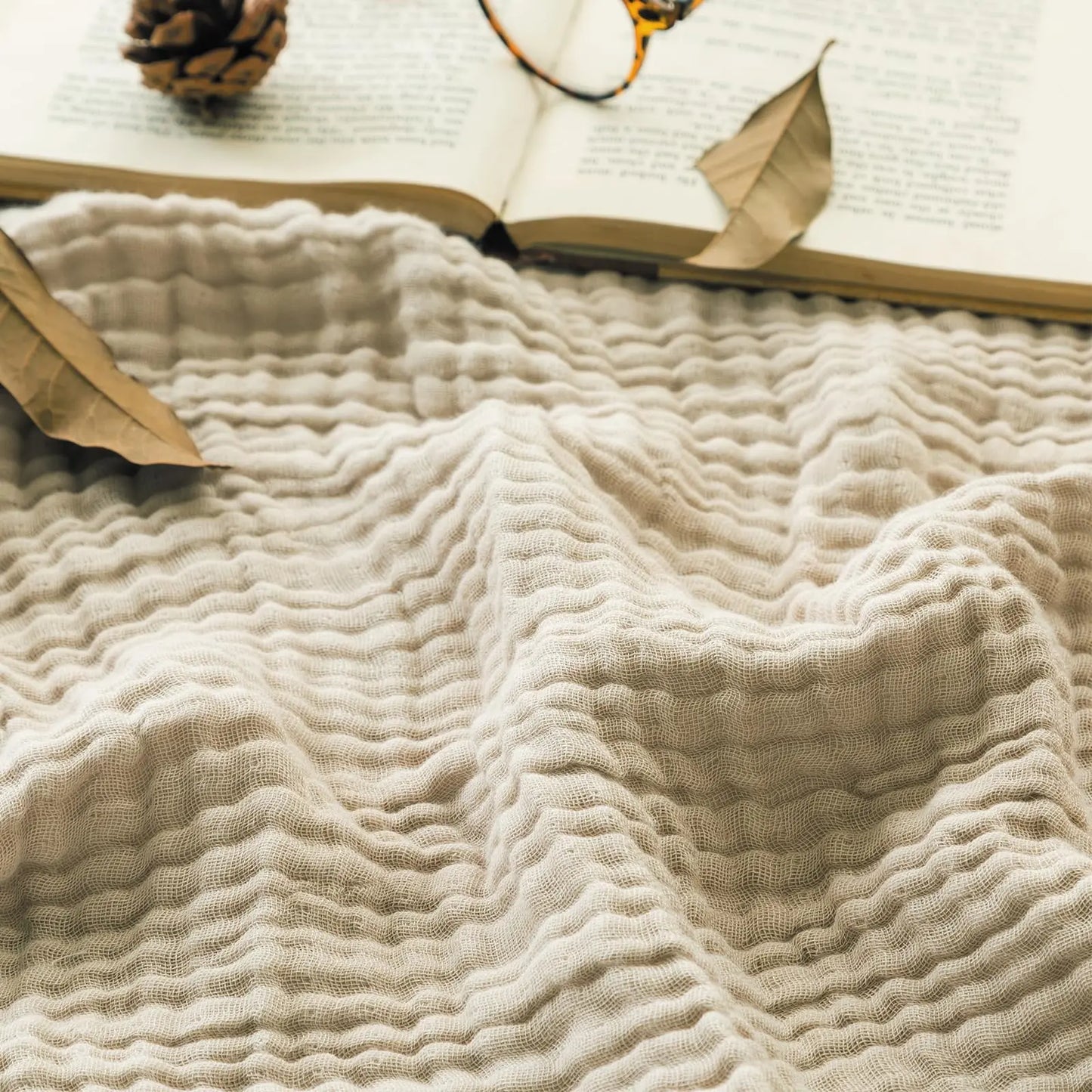 EMME Cotton Throw Blanket 100% Muslin Soft Blanket for Couch 4-Layer Breathable Gauze All Season Soft and Lightweight Pre-Washed Cotton Blanket(White, 140 x 190cm) Angel Wishes