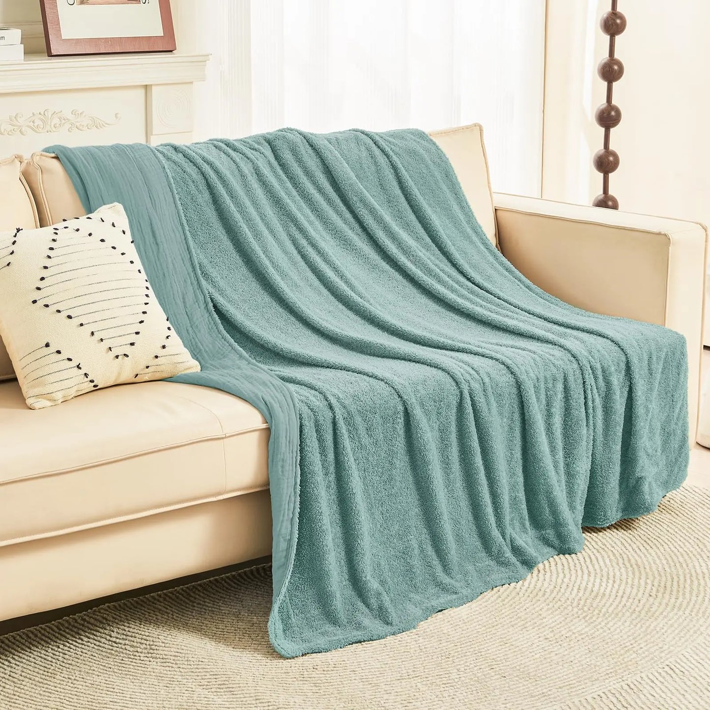 EMME Cotton Throw Blanket 100% Muslin Soft Blanket for Couch 4-Layer Breathable Gauze All Season Soft and Lightweight Pre-Washed Cotton Blanket(White, 140 x 190cm) Angel Wishes