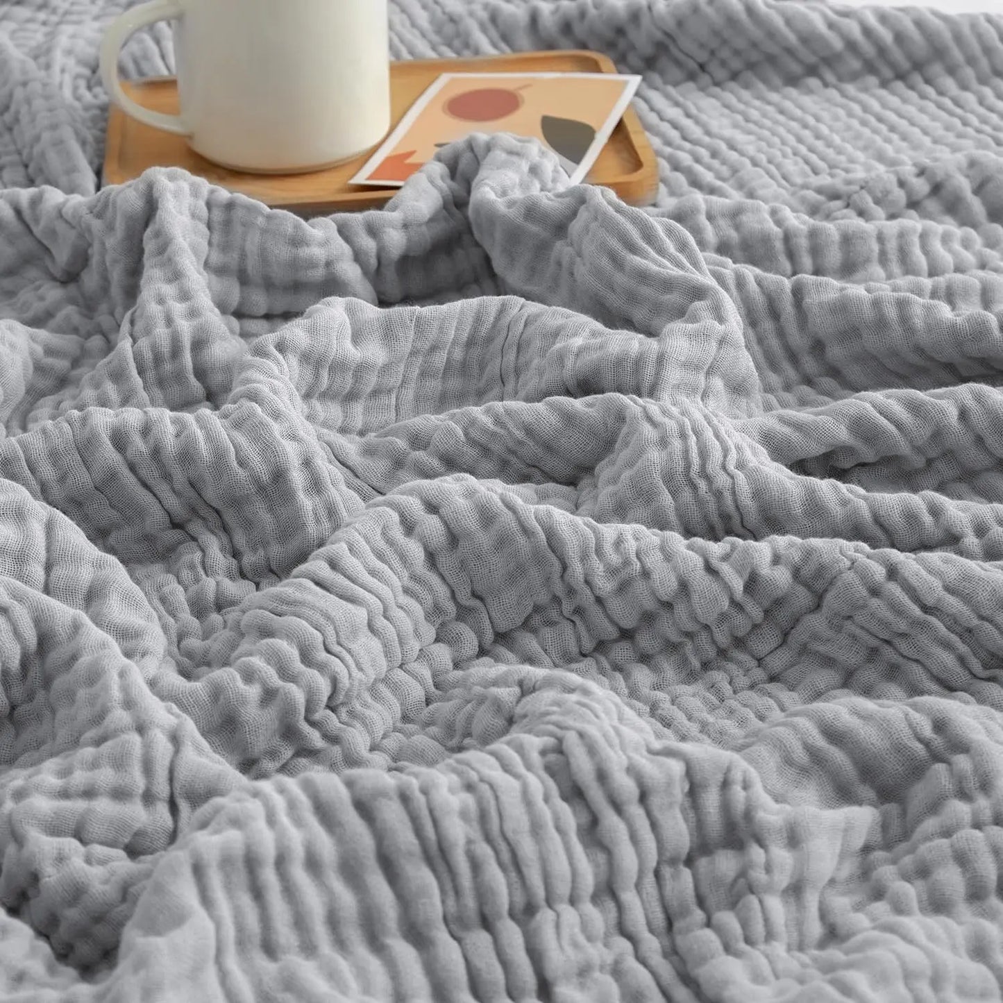 EMME Cotton Throw Blanket 100% Muslin Soft Blanket for Couch 4-Layer Breathable Gauze All Season Soft and Lightweight Pre-Washed Cotton Blanket(White, 140 x 190cm) Angel Wishes