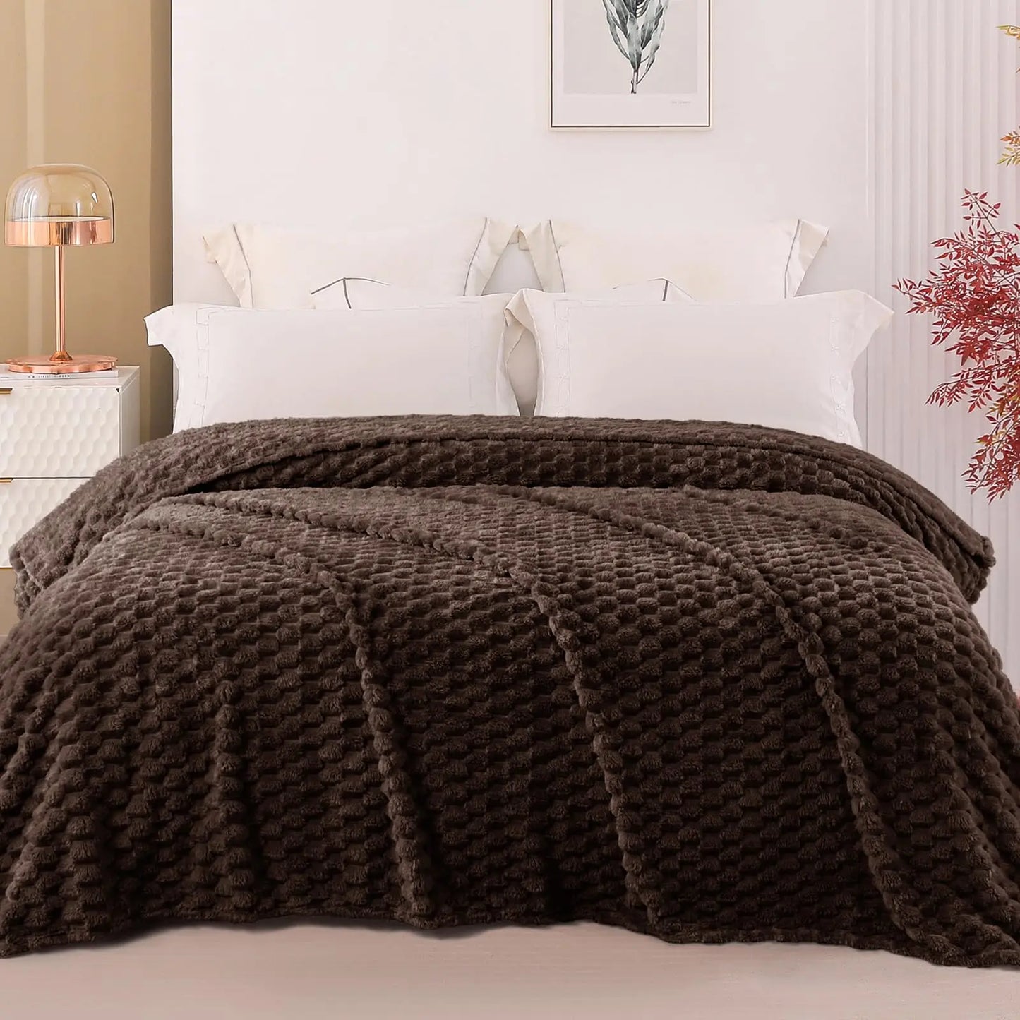 Exclusivo Mezcla Extra Large Soft Fleece Throw Blanket, 127x178 CM Stylish Jacquard Throw Blanket for Couch, Fuzzy Cozy Lightweight for All Season, Ivory Angel Wishes