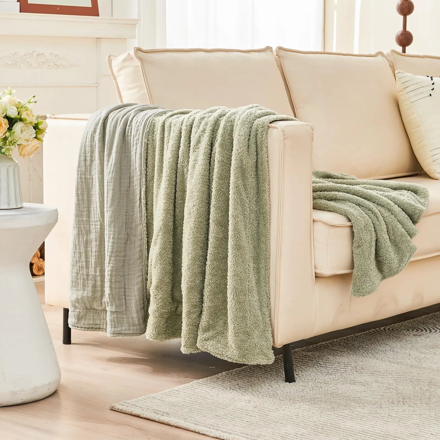EMME Cotton Throw Blanket 100% Muslin Soft Blanket for Couch 4-Layer Breathable Gauze All Season Soft and Lightweight Pre-Washed Cotton Blanket(White, 140 x 190cm) Angel Wishes