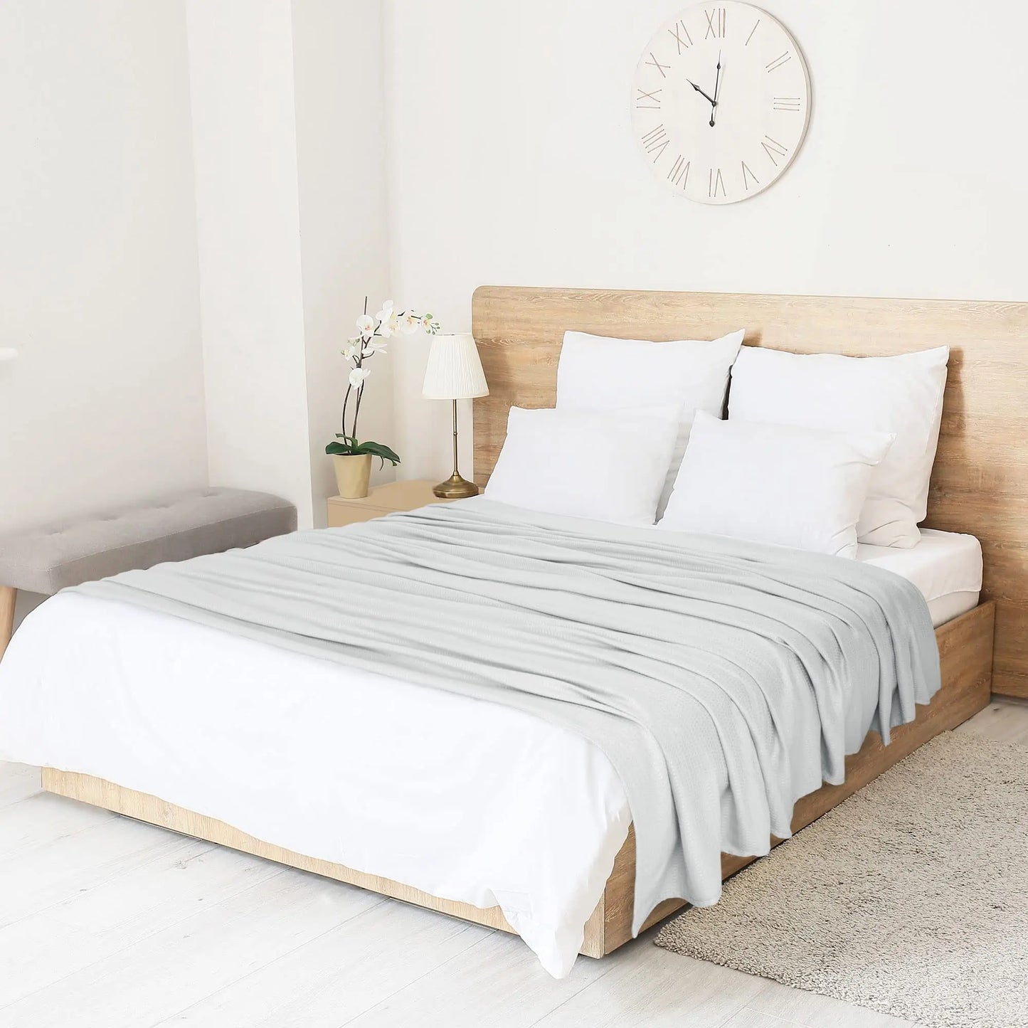 PiccoCasa Cooling Bamboo Blanket All Seasons Breathable for Hot Sleepers, Soft and Lightweight for Bed, Sofa Thin Blanket Summer Keep Cool Light Gray Single 150x200cm Angel Wishes