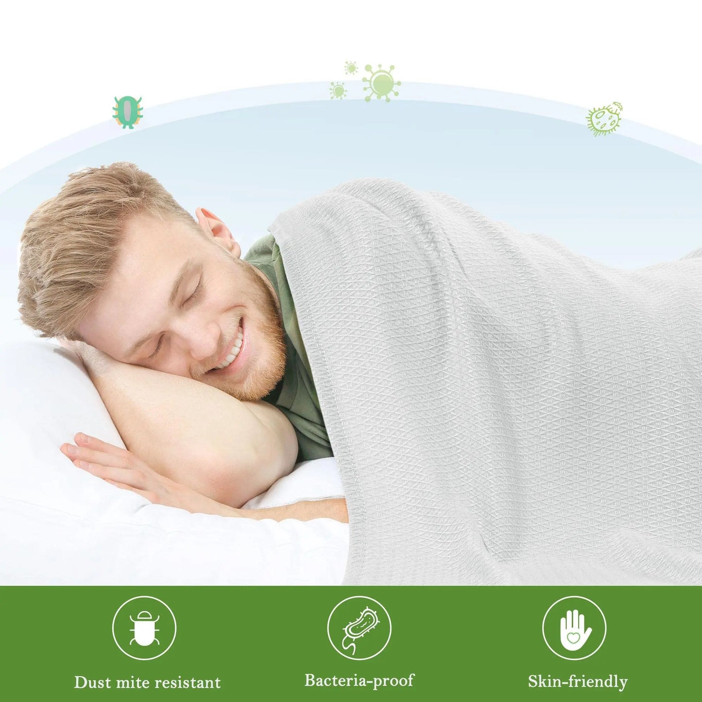 PiccoCasa Cooling Bamboo Blanket All Seasons Breathable for Hot Sleepers, Soft and Lightweight for Bed, Sofa Thin Blanket Summer Keep Cool Light Gray Single 150x200cm Angel Wishes