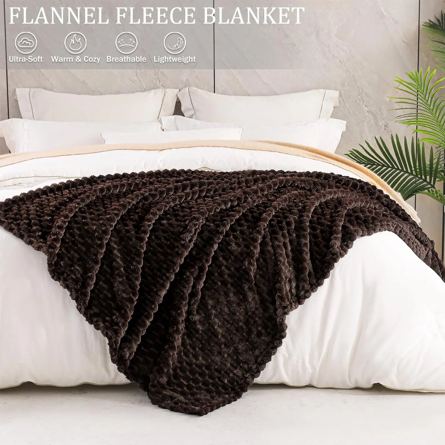 Exclusivo Mezcla Extra Large Soft Fleece Throw Blanket, 127x178 CM Stylish Jacquard Throw Blanket for Couch, Fuzzy Cozy Lightweight for All Season, Ivory Angel Wishes