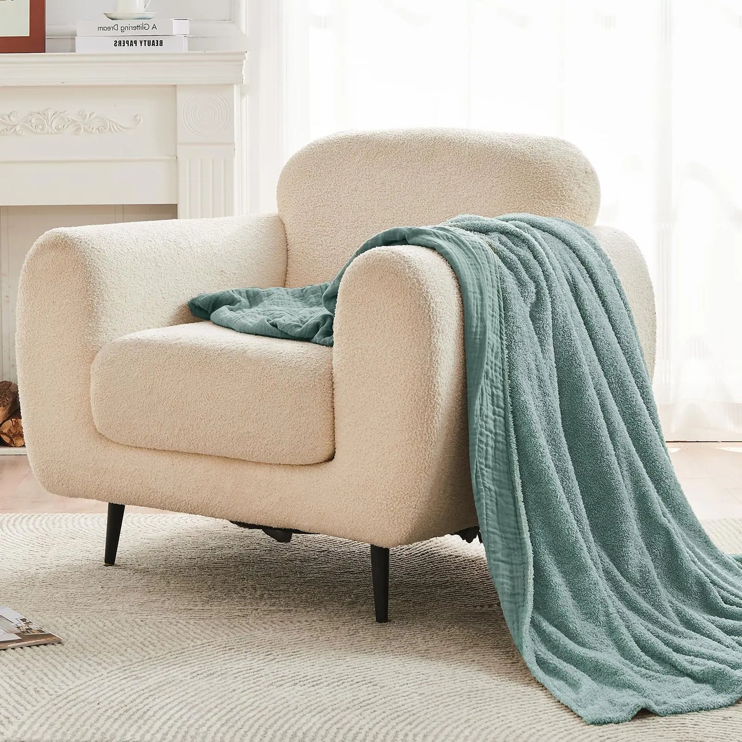 EMME Cotton Throw Blanket 100% Muslin Soft Blanket for Couch 4-Layer Breathable Gauze All Season Soft and Lightweight Pre-Washed Cotton Blanket(White, 140 x 190cm) Angel Wishes
