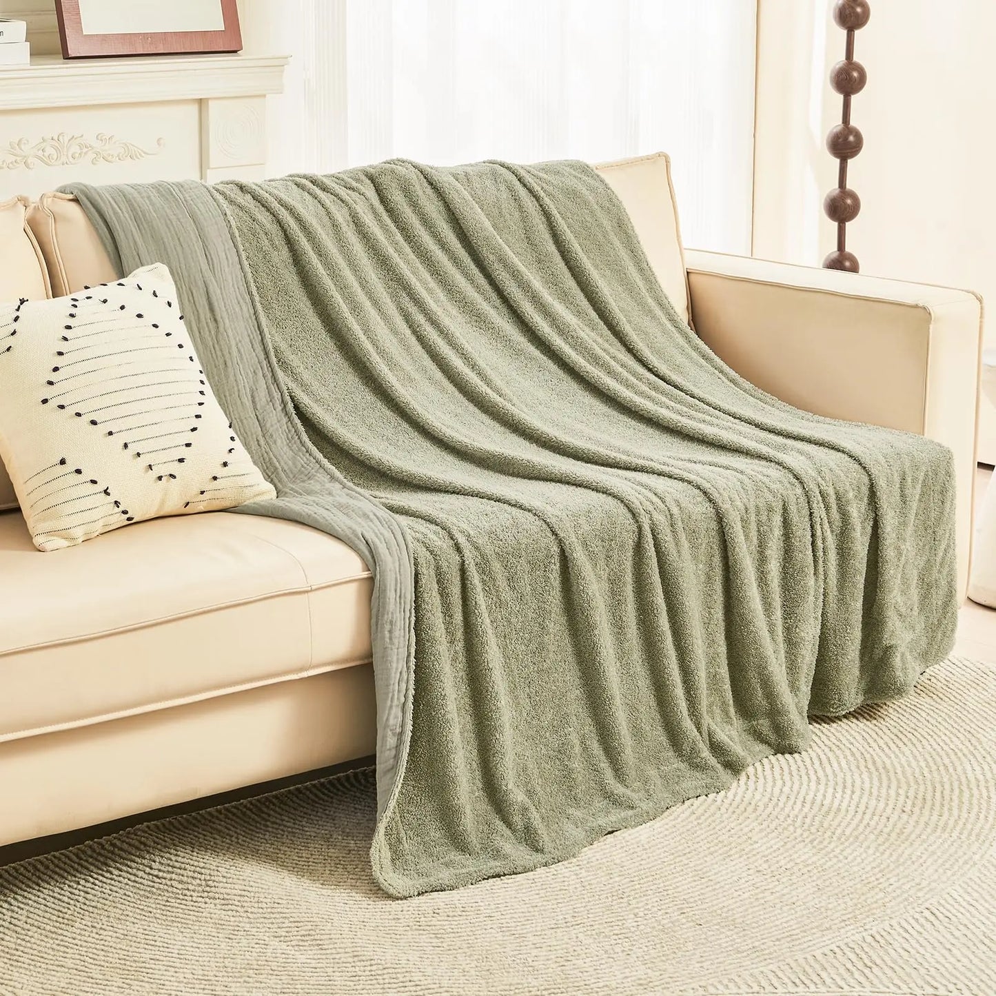 EMME Cotton Throw Blanket 100% Muslin Soft Blanket for Couch 4-Layer Breathable Gauze All Season Soft and Lightweight Pre-Washed Cotton Blanket(White, 140 x 190cm) Angel Wishes