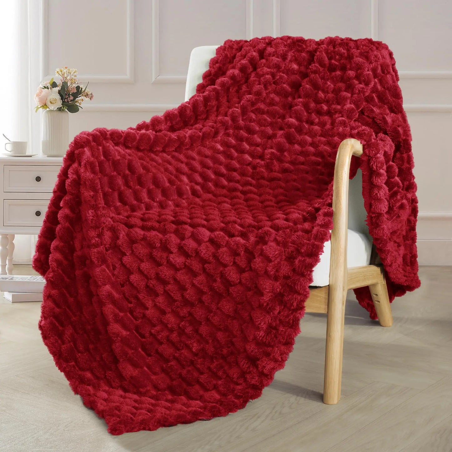 Exclusivo Mezcla Extra Large Soft Fleece Throw Blanket, 127x178 CM Stylish Jacquard Throw Blanket for Couch, Fuzzy Cozy Lightweight for All Season, Ivory Angel Wishes