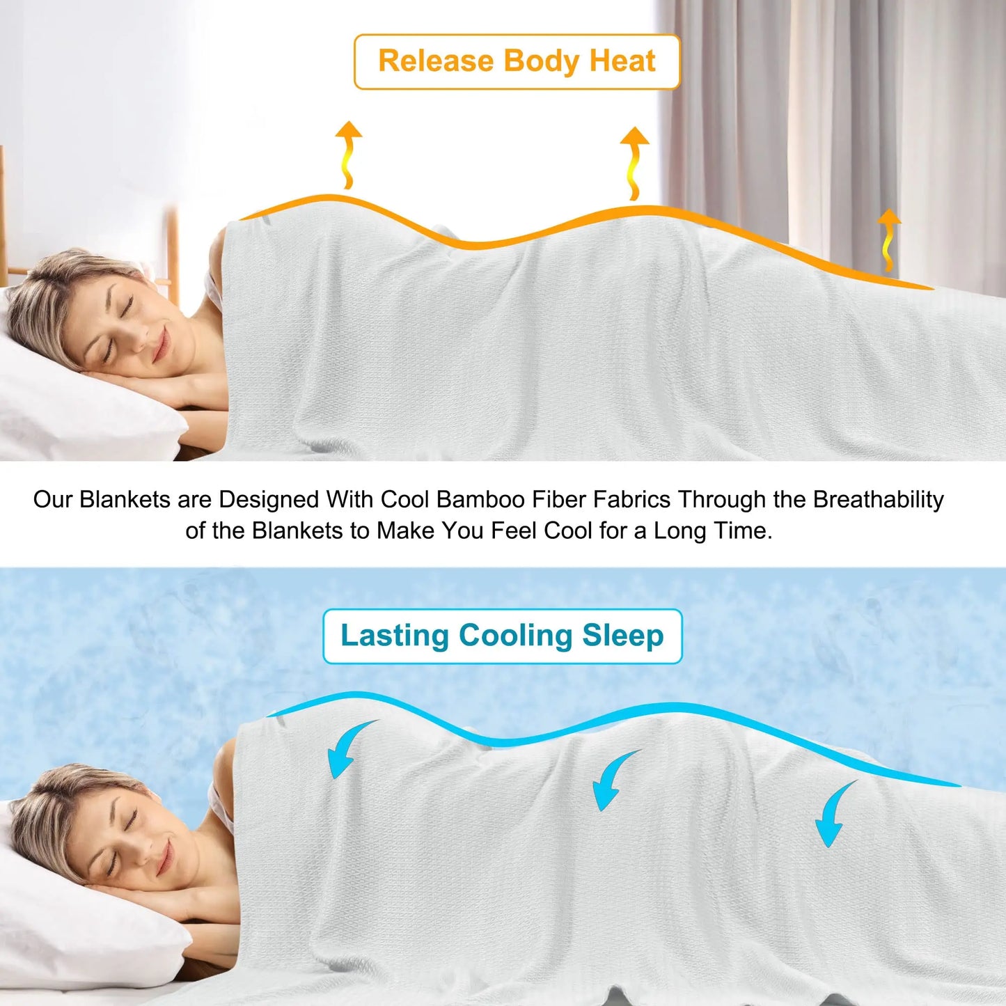 PiccoCasa Cooling Bamboo Blanket All Seasons Breathable for Hot Sleepers, Soft and Lightweight for Bed, Sofa Thin Blanket Summer Keep Cool Light Gray Single 150x200cm Angel Wishes