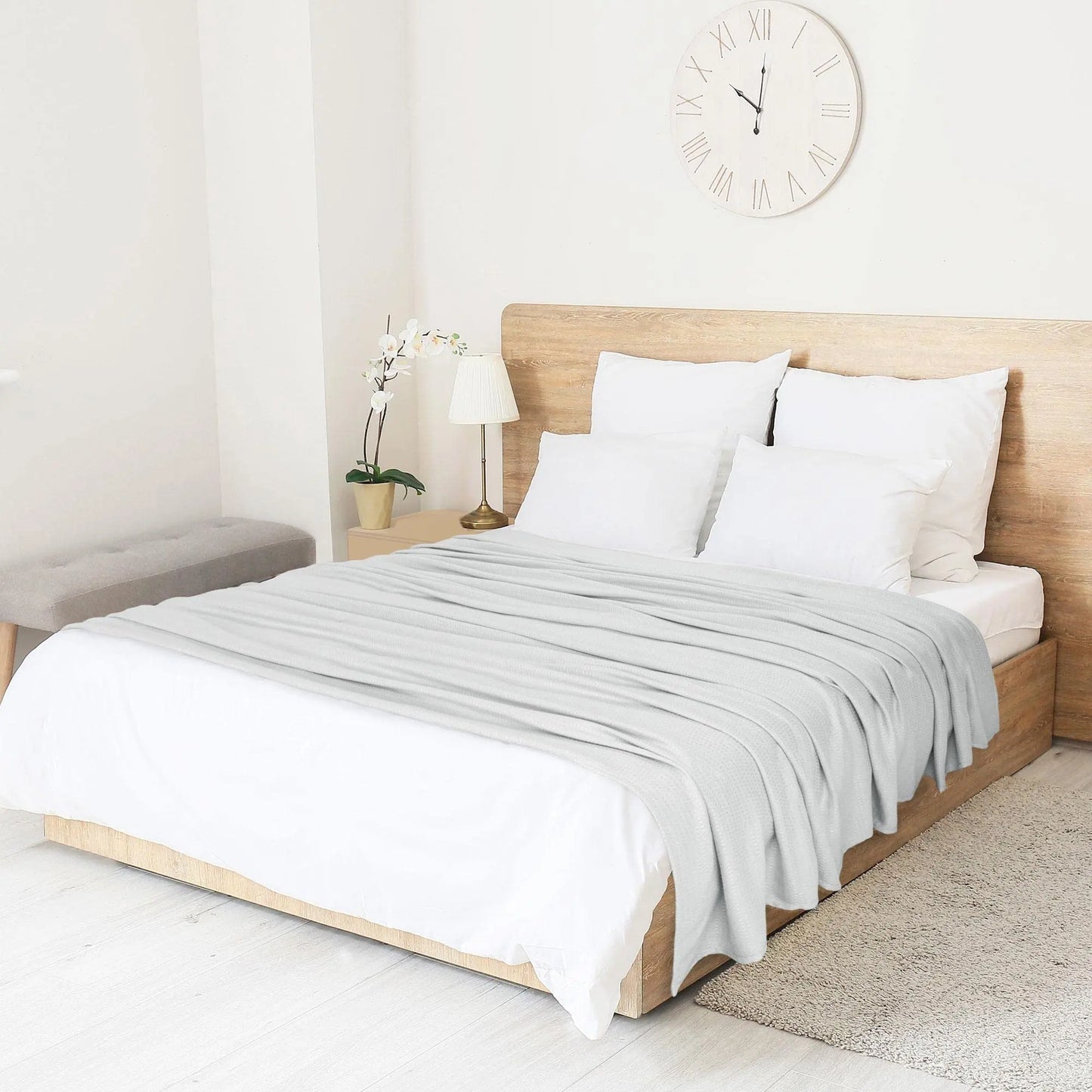 PiccoCasa Cooling Bamboo Blanket All Seasons Breathable for Hot Sleepers, Soft and Lightweight for Bed, Sofa Thin Blanket Summer Keep Cool Light Gray Single 150x200cm Angel Wishes