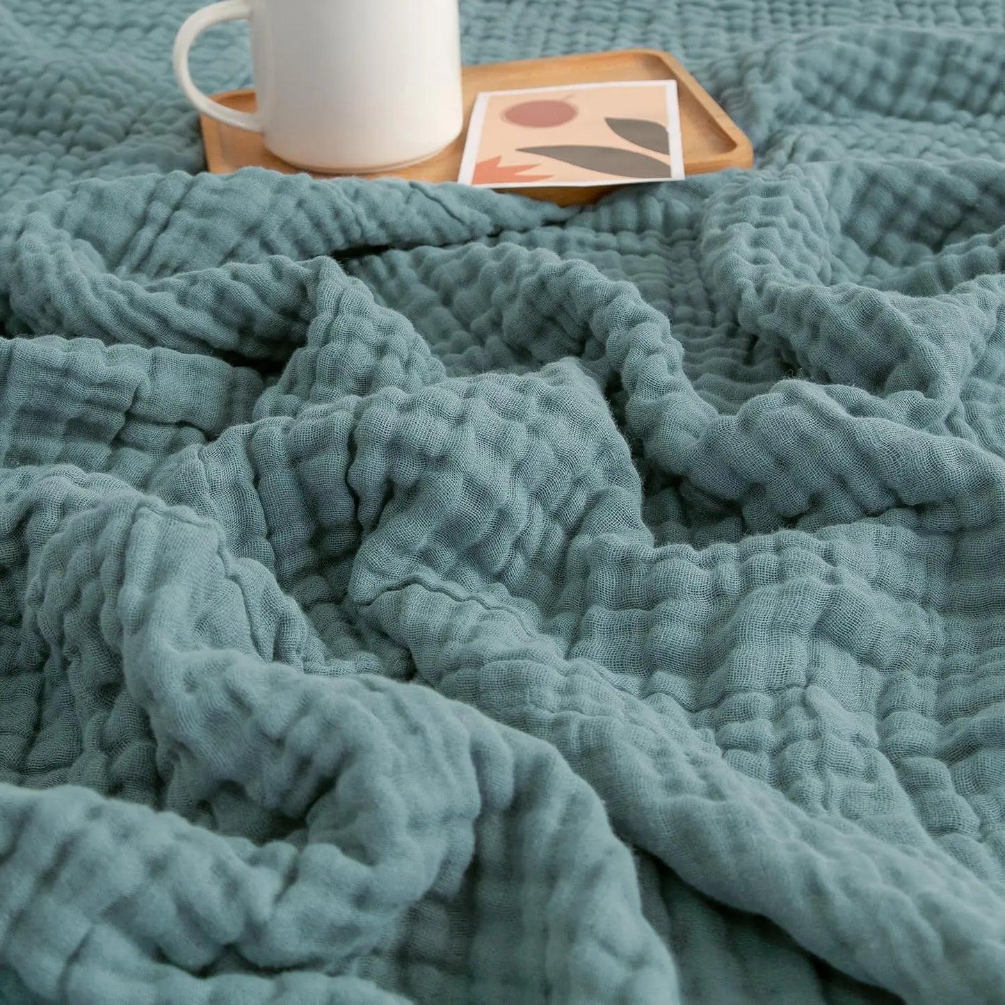 EMME Cotton Throw Blanket 100% Muslin Soft Blanket for Couch 4-Layer Breathable Gauze All Season Soft and Lightweight Pre-Washed Cotton Blanket(White, 140 x 190cm) Angel Wishes