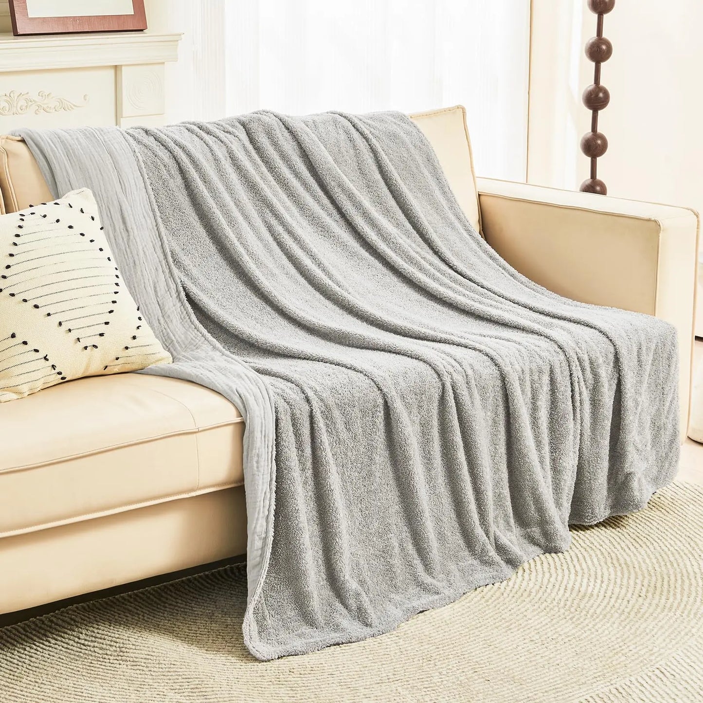 EMME Cotton Throw Blanket 100% Muslin Soft Blanket for Couch 4-Layer Breathable Gauze All Season Soft and Lightweight Pre-Washed Cotton Blanket(White, 140 x 190cm) Angel Wishes