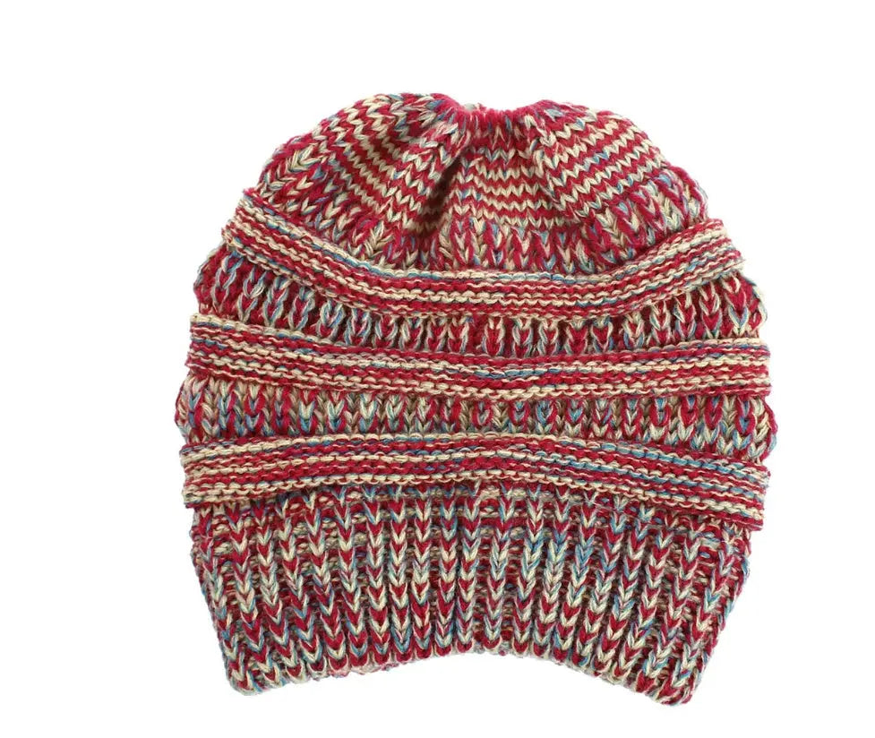Mixed Color Knitted Wool Hat Ladies Non-labeled Ponytail Hat Angel Wishes