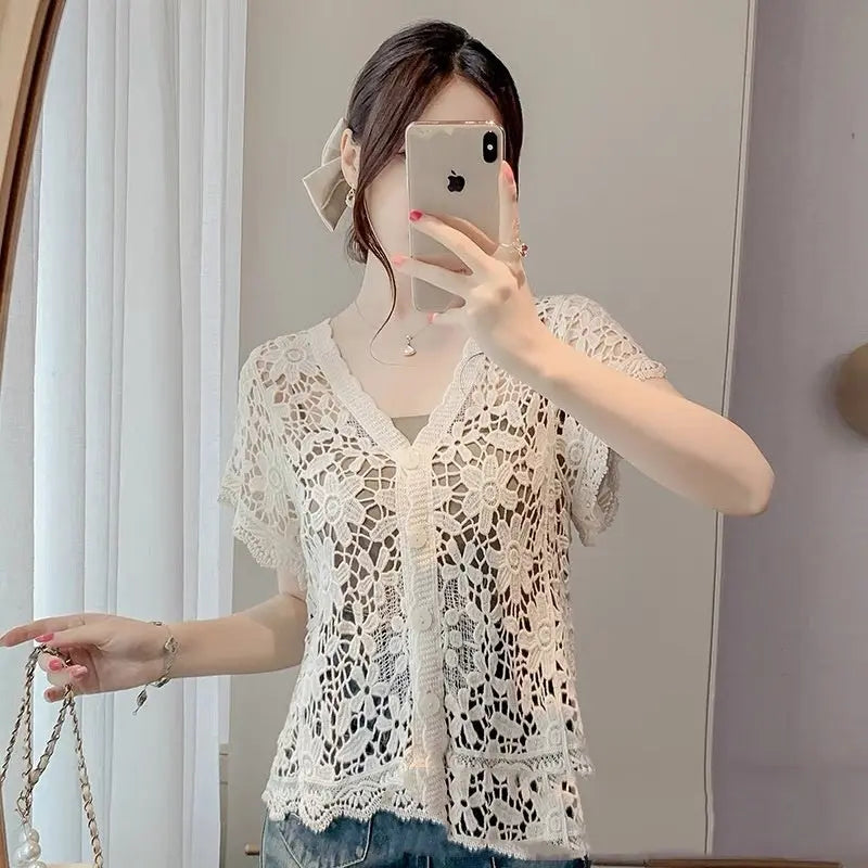 Crochet Thin Loose Long Sleeve top Angel Wishes