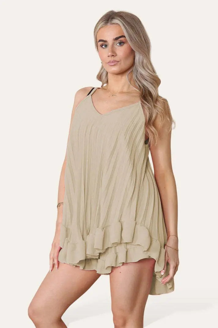 Cami Pleated Frill Hem Top & Matching Frill Shorts Co-Ord Set Angel Wishes