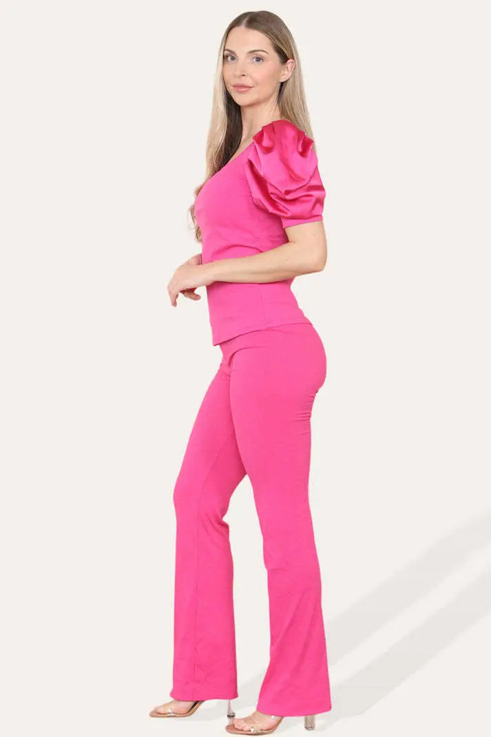 Silky Satin Sleeves Ribbed Lounge Set Angel Wishes