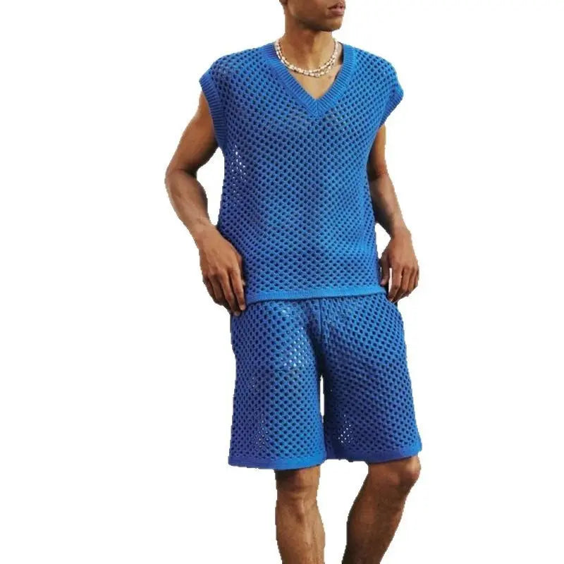 Men's V-neck Knitted Vest Shorts Suit Angel Wishes