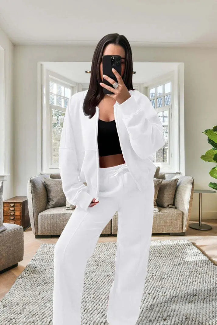 Bomber New Style Oversized Fleece Zipper And Wide Leg Tracksuit Angel Wishes