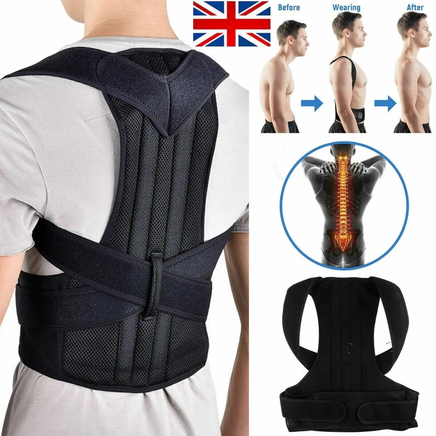 Adjustable Posture Corrector Back Brace Men Women Lumbar Shoulder Support Belt Angel Wishes
