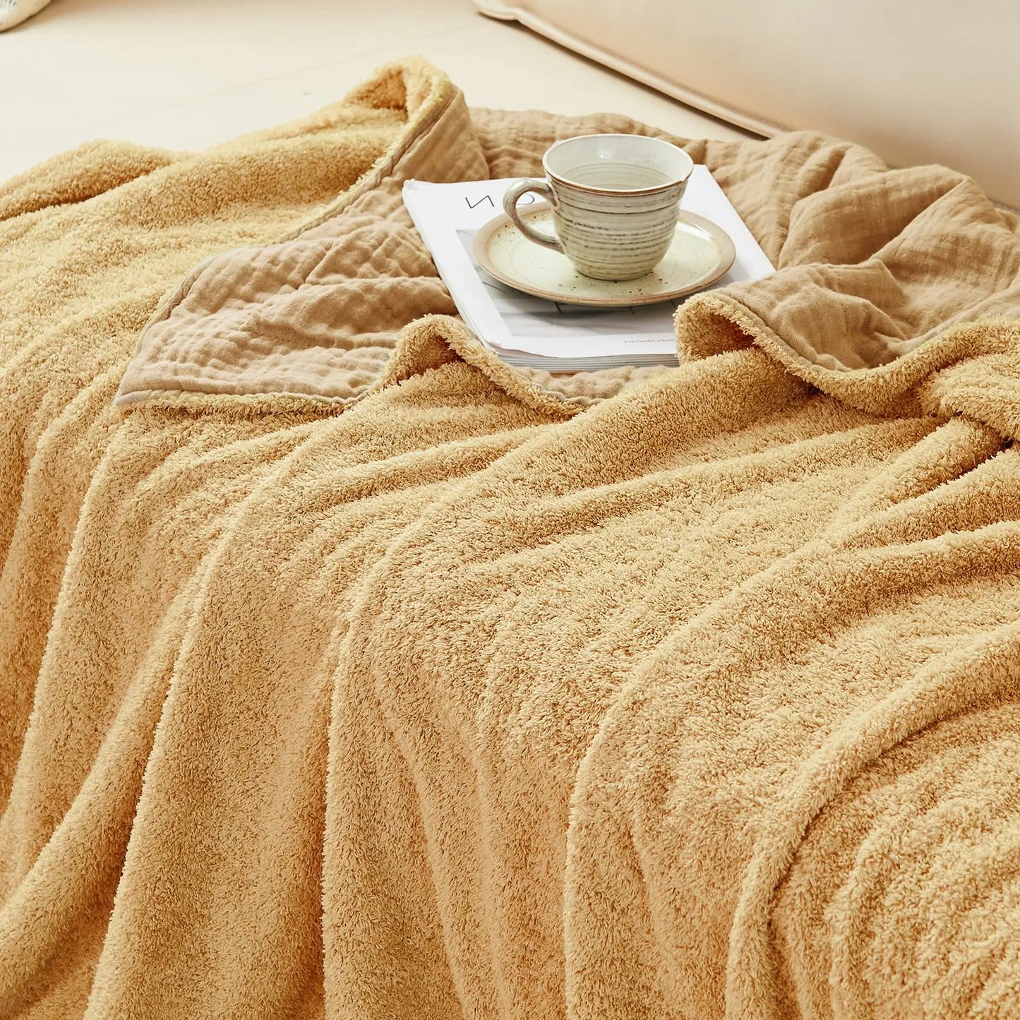 EMME Cotton Throw Blanket 100% Muslin Soft Blanket for Couch 4-Layer Breathable Gauze All Season Soft and Lightweight Pre-Washed Cotton Blanket(White, 140 x 190cm) Angel Wishes