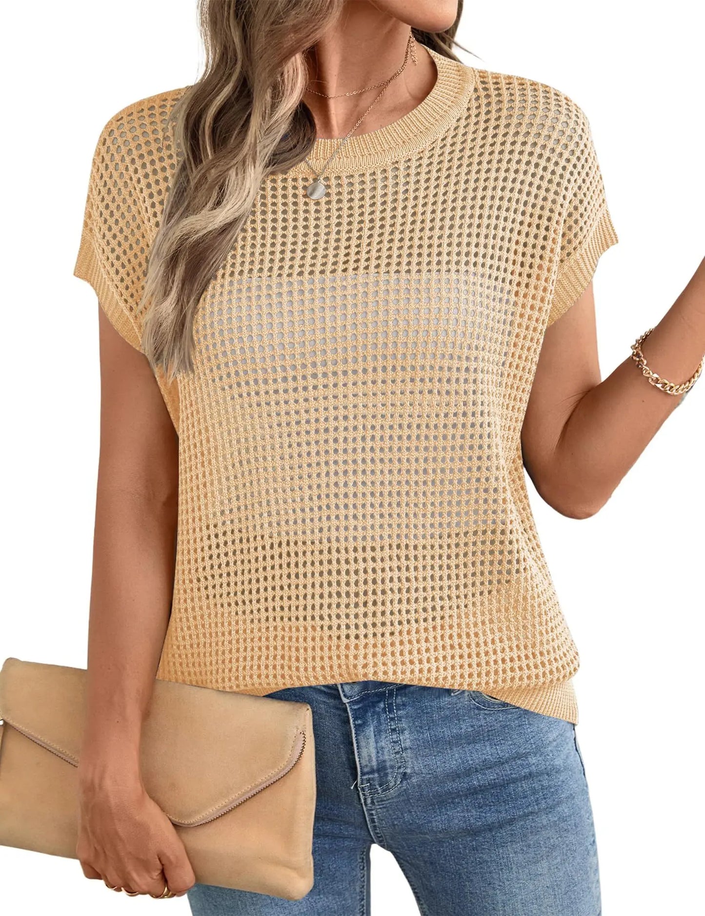 Women's Summer Top Crochet Cap Sleeves Angel Wishes