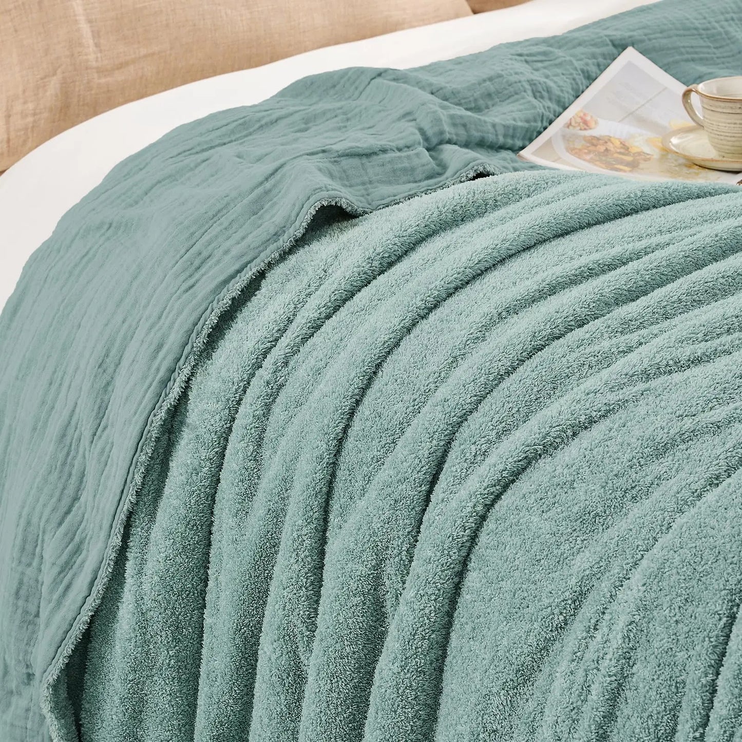 EMME Cotton Throw Blanket 100% Muslin Soft Blanket for Couch 4-Layer Breathable Gauze All Season Soft and Lightweight Pre-Washed Cotton Blanket(White, 140 x 190cm) Angel Wishes