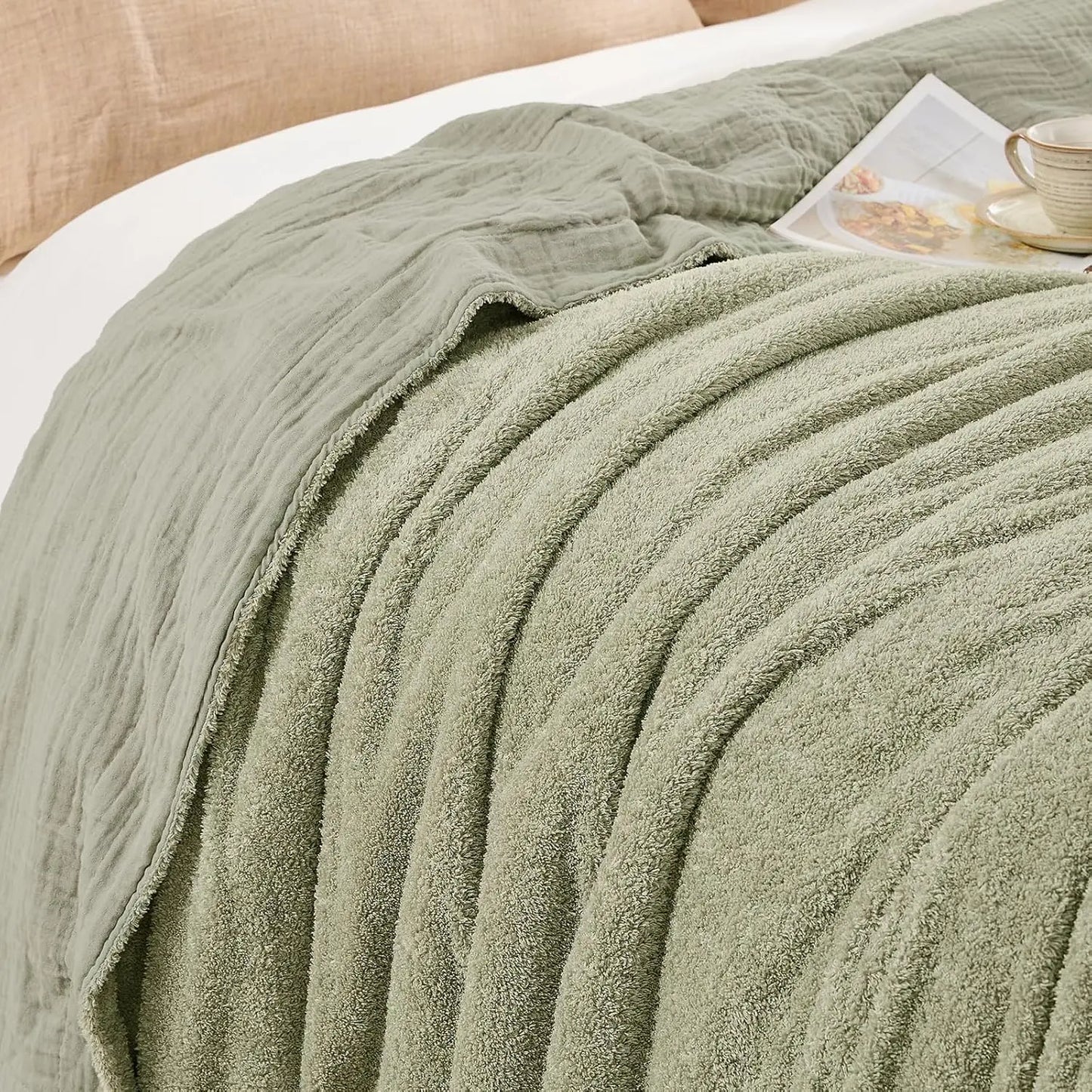 EMME Cotton Throw Blanket 100% Muslin Soft Blanket for Couch 4-Layer Breathable Gauze All Season Soft and Lightweight Pre-Washed Cotton Blanket(White, 140 x 190cm) Angel Wishes