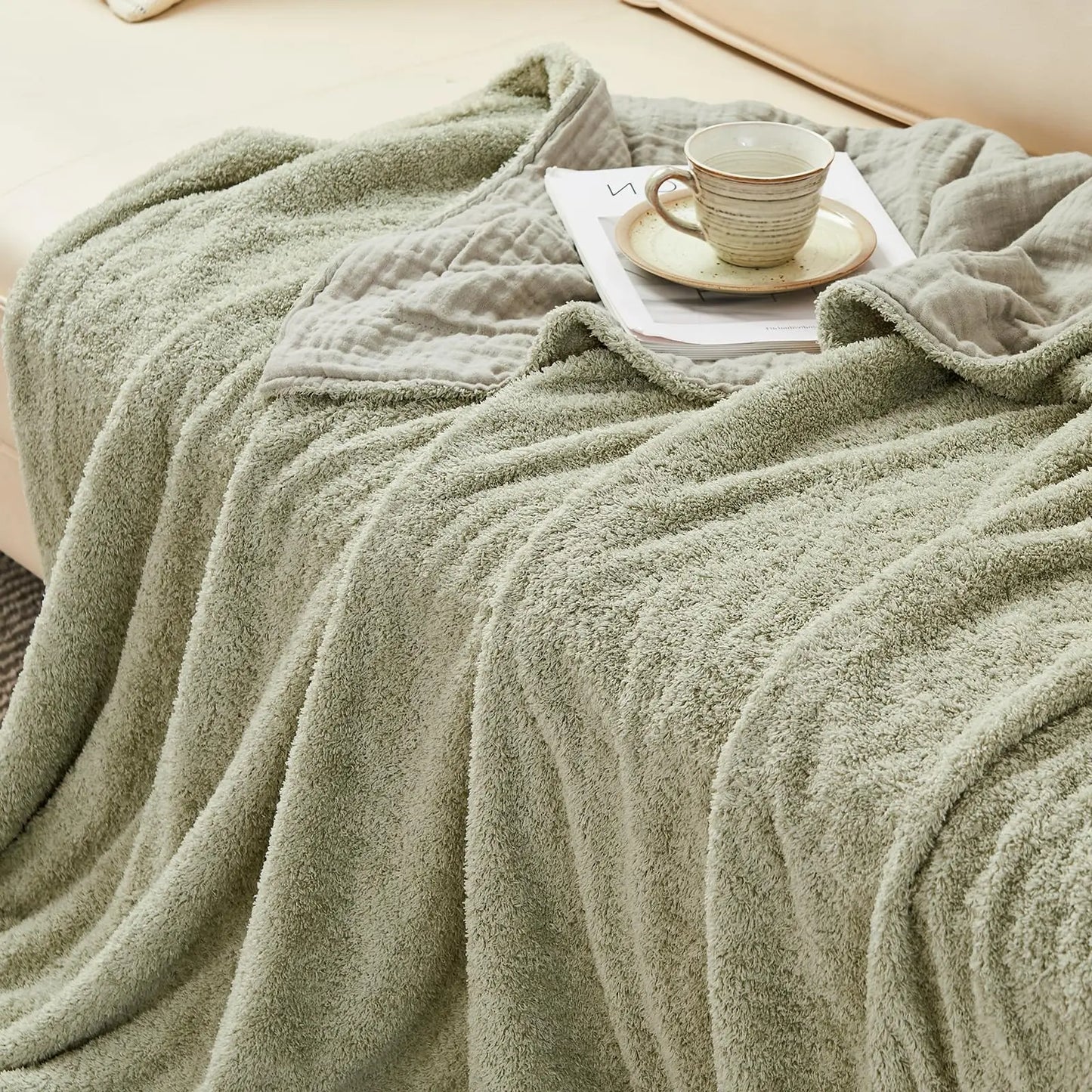 EMME Cotton Throw Blanket 100% Muslin Soft Blanket for Couch 4-Layer Breathable Gauze All Season Soft and Lightweight Pre-Washed Cotton Blanket(White, 140 x 190cm) Angel Wishes
