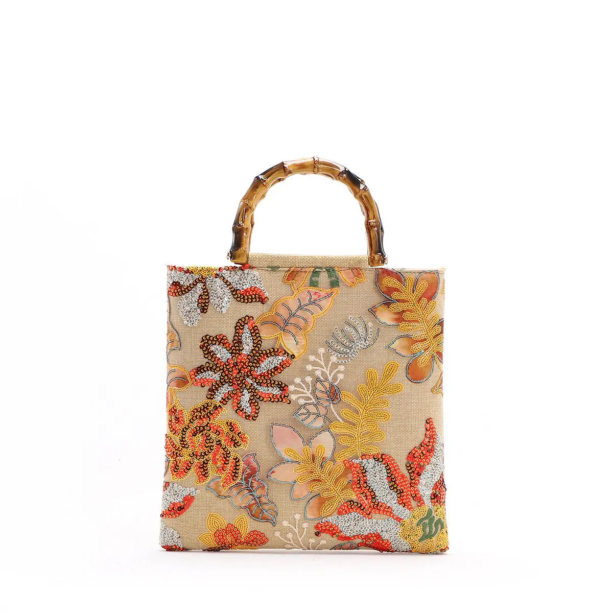 Colorful Sequins Vintage Embroidered Bamboo Handbag Angel Wishes