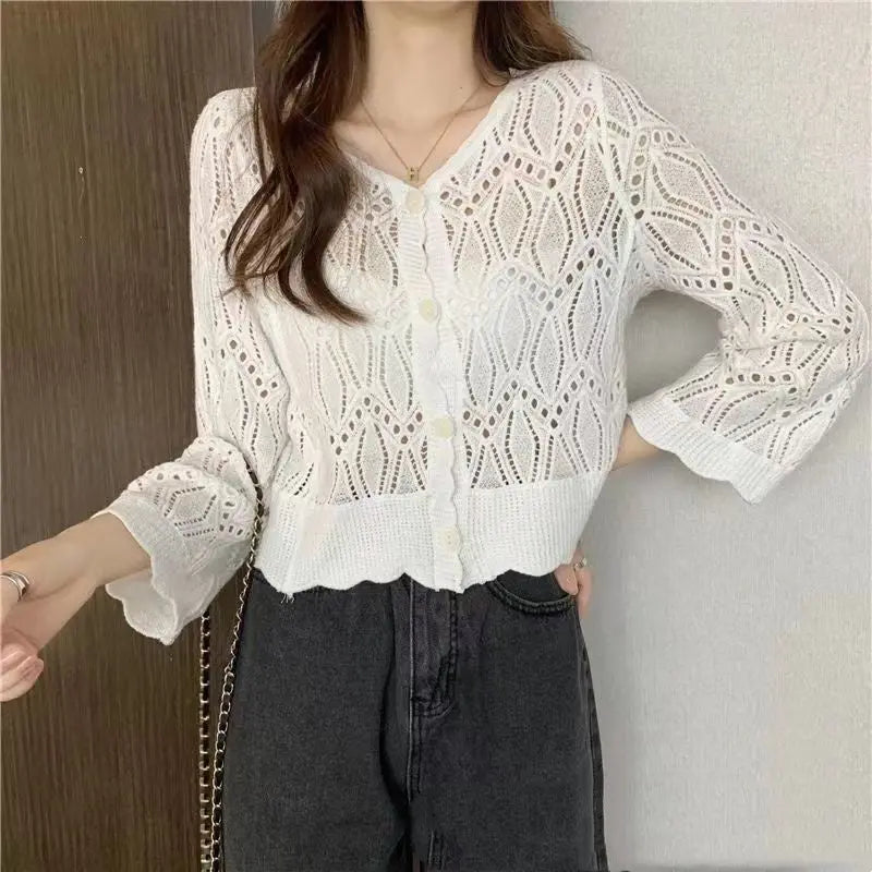 Crochet Thin Loose Long Sleeve top Angel Wishes