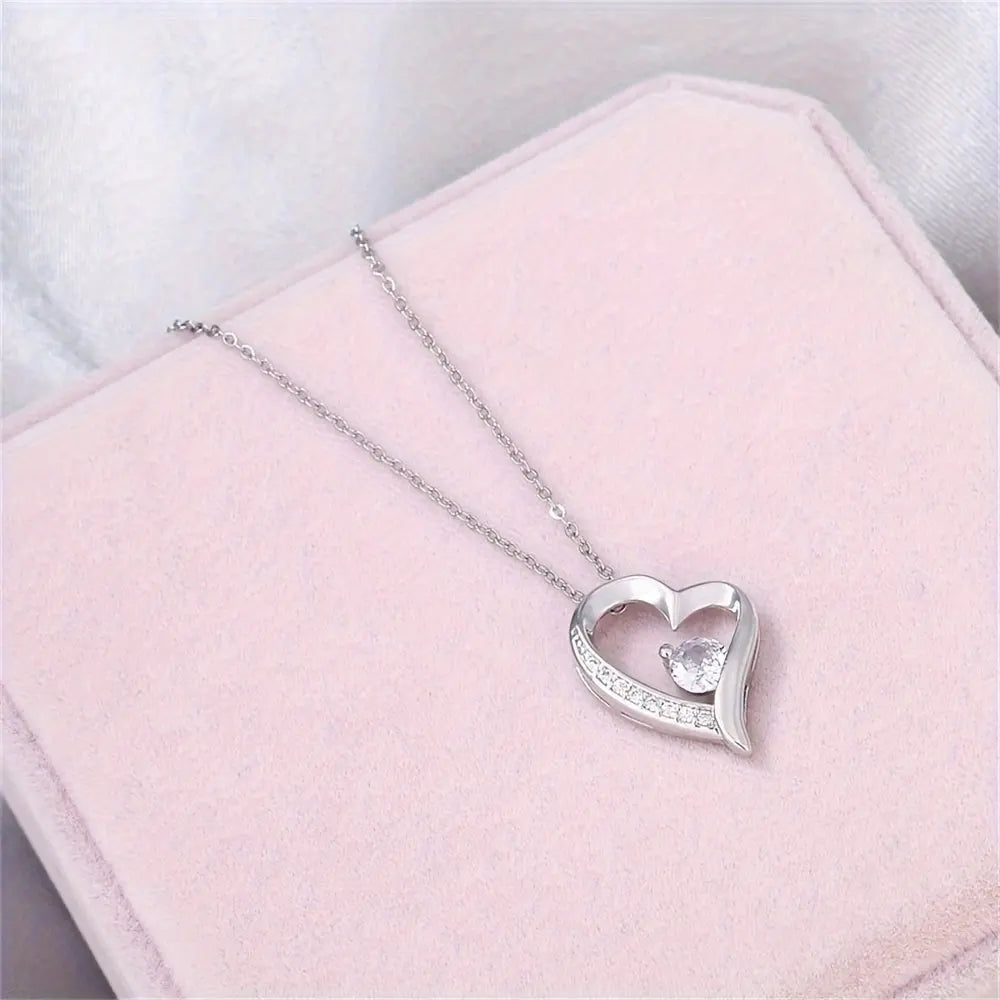 Cubic Zirconia Heart Necklace With Heart For Gifts 925 Sterling Silver Necklace Angel Wishes