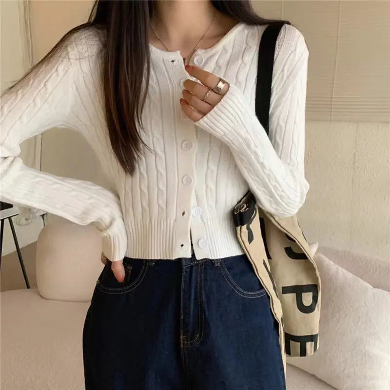 Women's Single-breasted Twist Knitted Cardigan Round Neck Sweater Angel Wishes