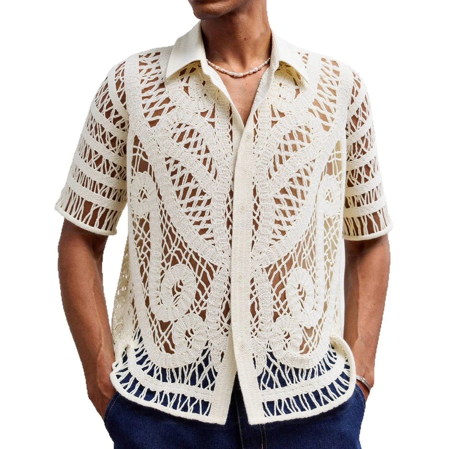 Short Sleeved Crochet Sweater for Men Angel Wishes