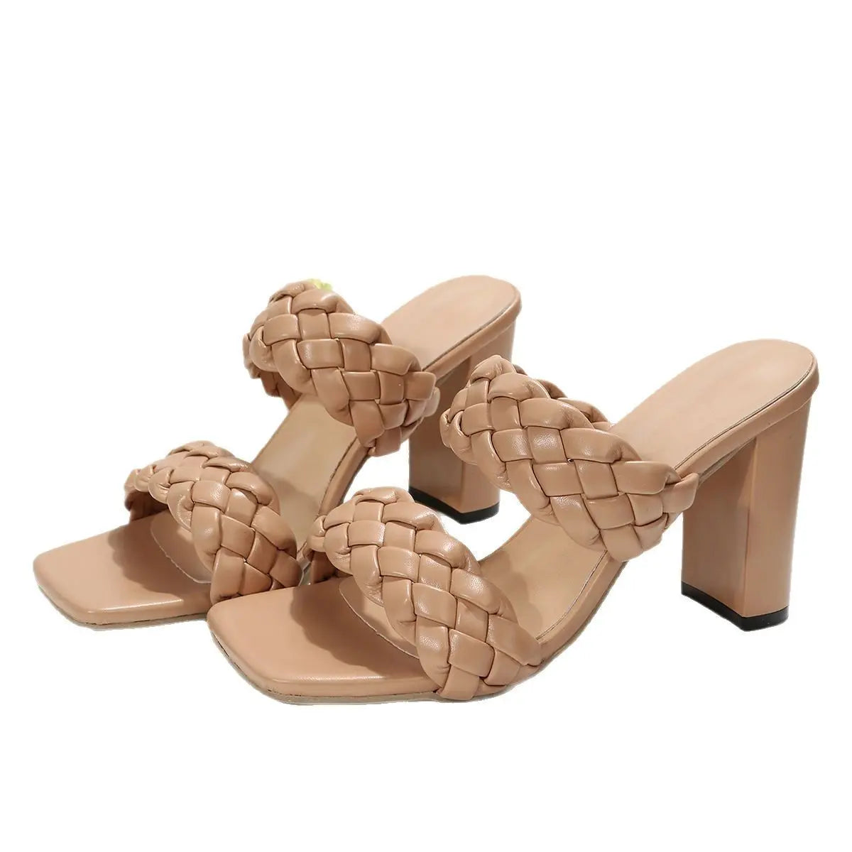 Square Toe Flip-flops Chunky Heel Woven Twisted Slippers Angel Wishes