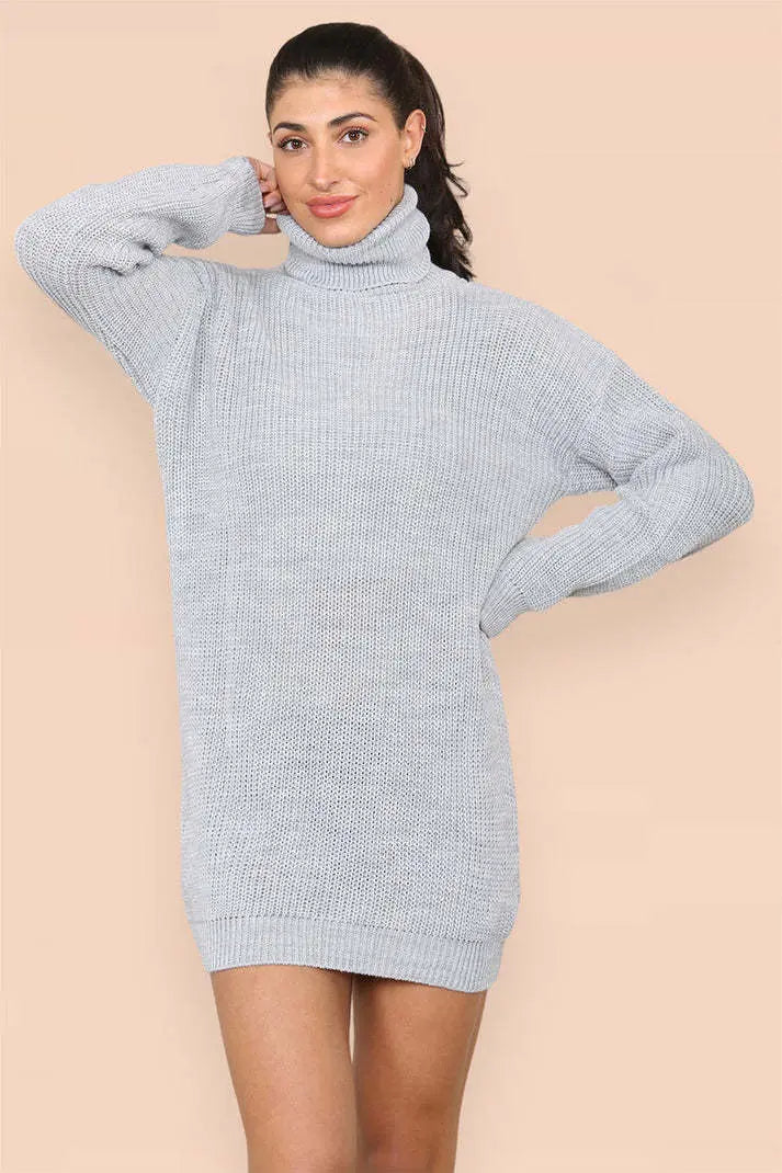 Polo Roll Neck Over Sized Ribbed Knitted Florescent Chunky Sweater Jumper Dress Angel Wishes
