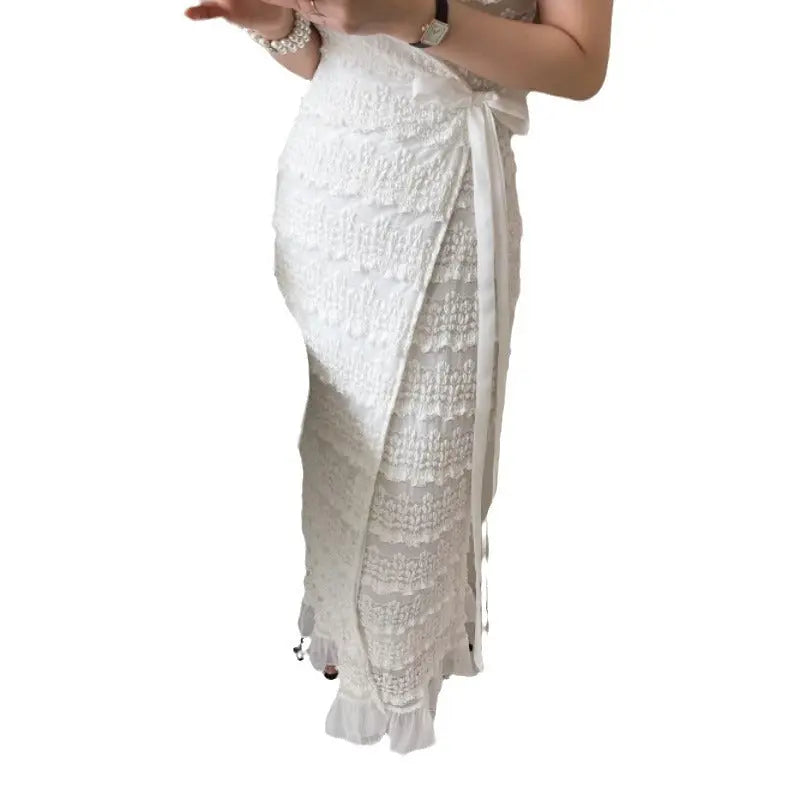 One-piece Lace Crochet Flying Sleeves Dress Female Summer Elegance V-neck Angel Wishes