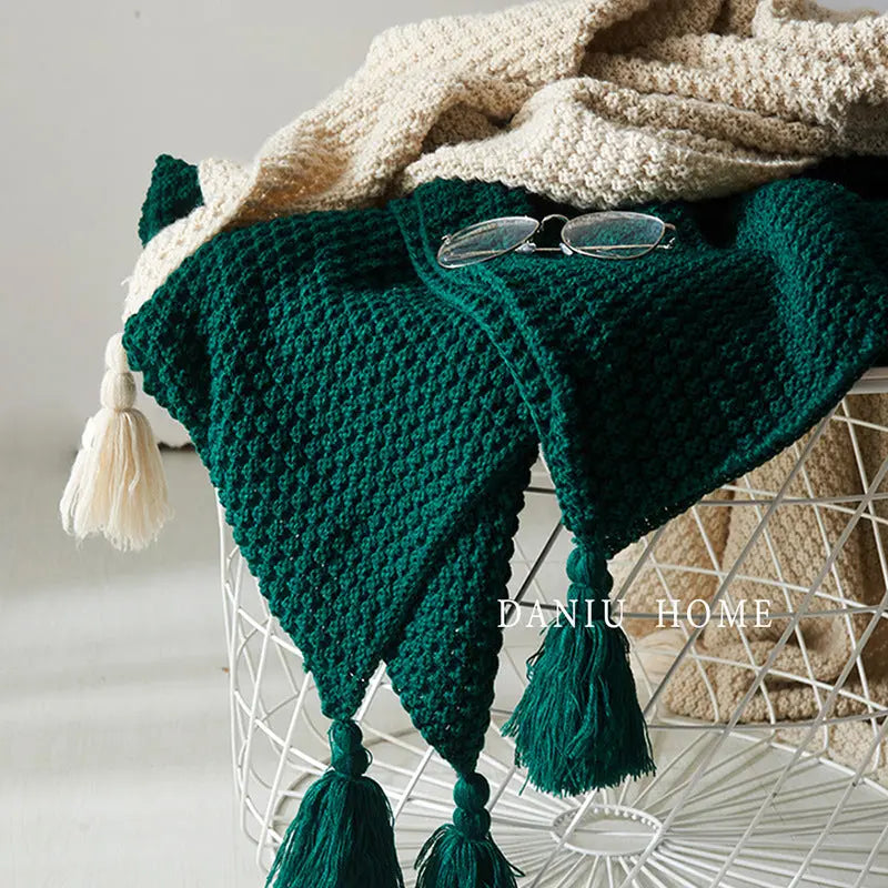 Nordic Tassel Knitted Woolen Yarn Blanket Angel Wishes