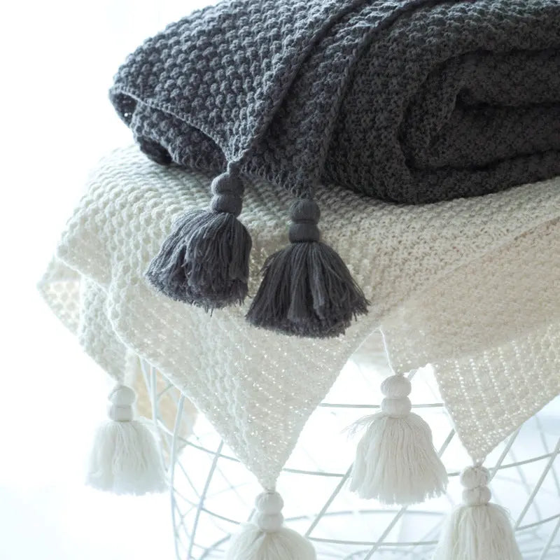 Nordic Tassel Knitted Woolen Yarn Blanket Angel Wishes