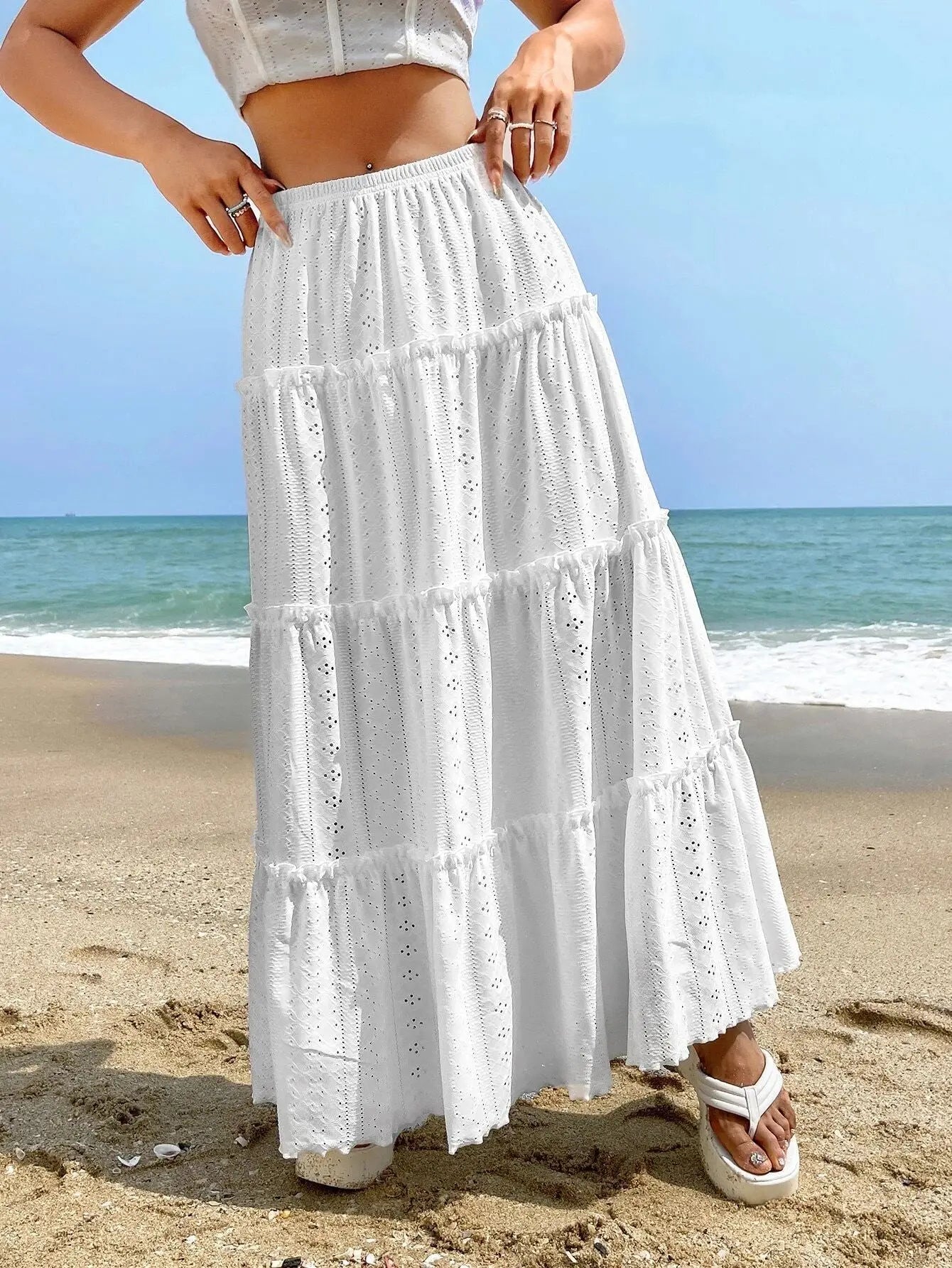 Women's Elastic Waist Mid-length Stitching Solid Skirt Angel Wishes