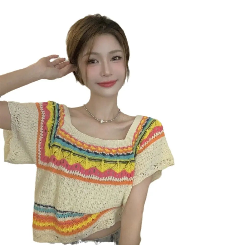 Summer Chic Contrast Colour Stripes Tops Angel Wishes