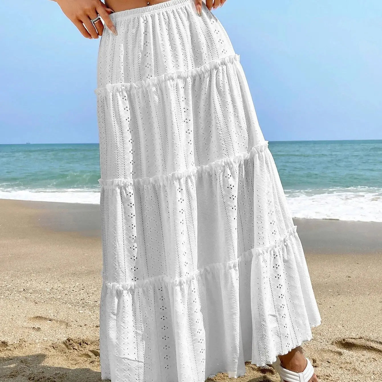 Women's Elastic Waist Mid-length Stitching Solid Skirt Angel Wishes