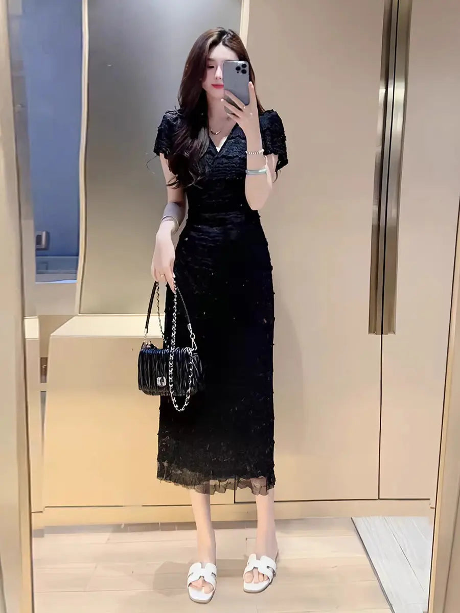 One-piece Lace Crochet Flying Sleeves Dress Female Summer Elegance V-neck Angel Wishes