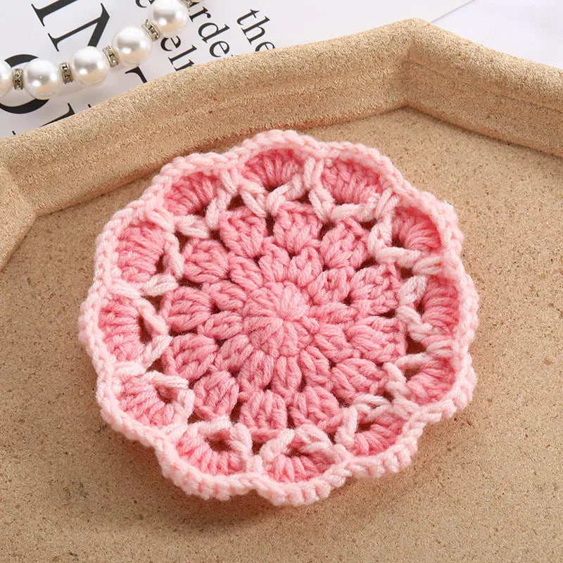 Simple Cute Flowers Knitted Coaster Wool Woven Coaster Flower Angel Wishes