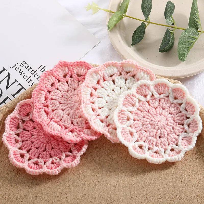 Simple Cute Flowers Knitted Coaster Wool Woven Coaster Flower Angel Wishes