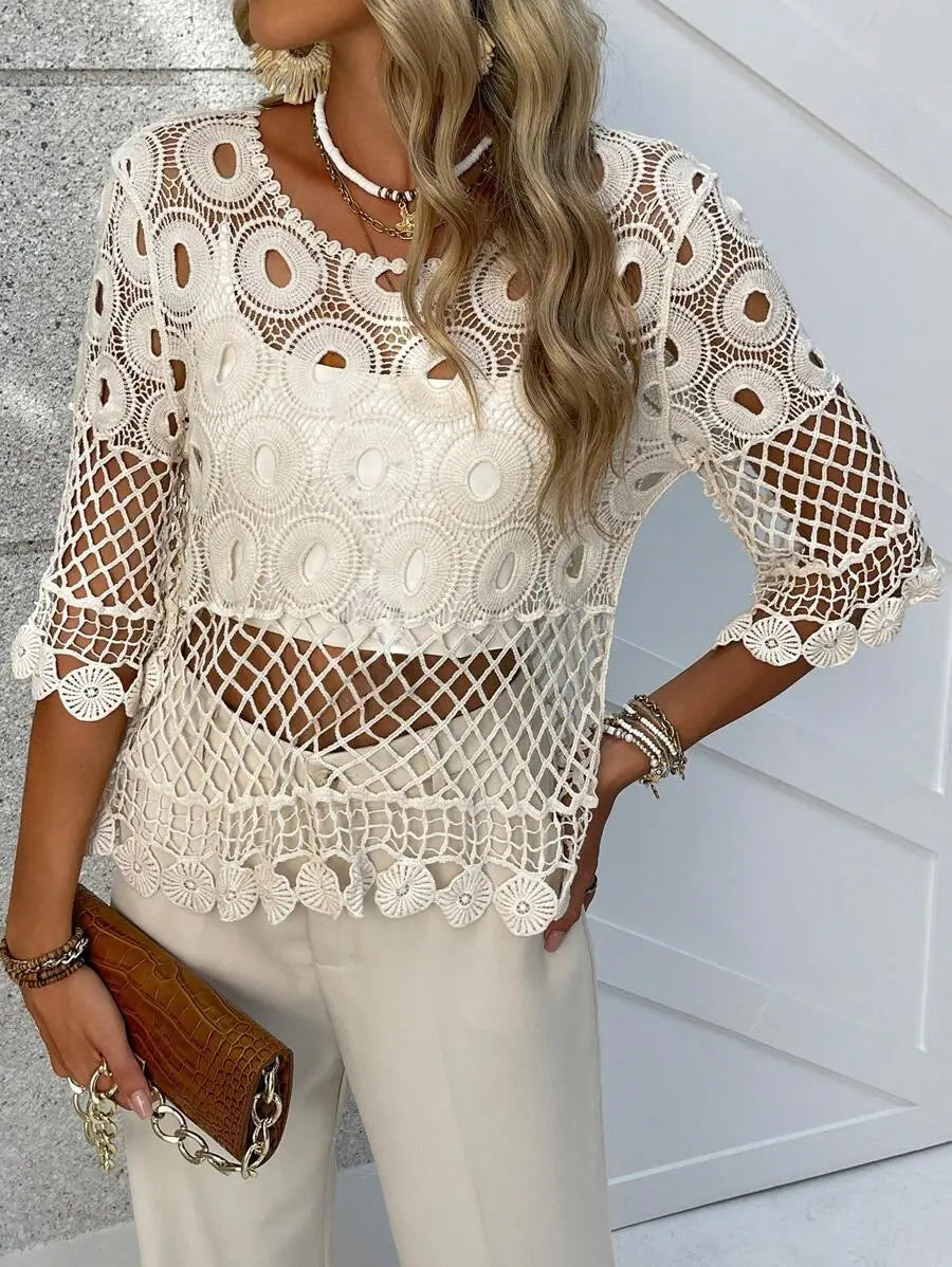 Sun Protection Shirt Crochet Woven Hollowed Top Overclothes Angel Wishes